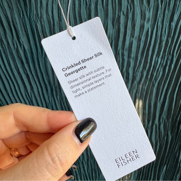 NWT EILEEN FISHER Crinkled Sheer Silk Georgette Bateau Neck Long Top Sz L - Picture 8 of 11